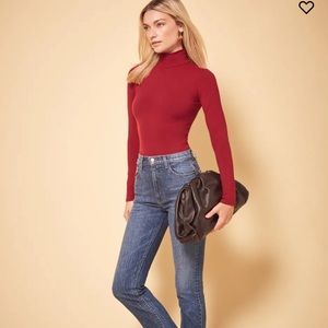 Red reformation turtleneck bodysuit